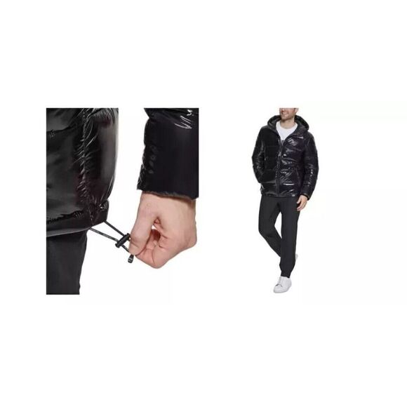 NWT $250 MSRP Calvin Klein Men's Med Black Shine Water Resistant Puffer Jacket - Picture 4 of 5